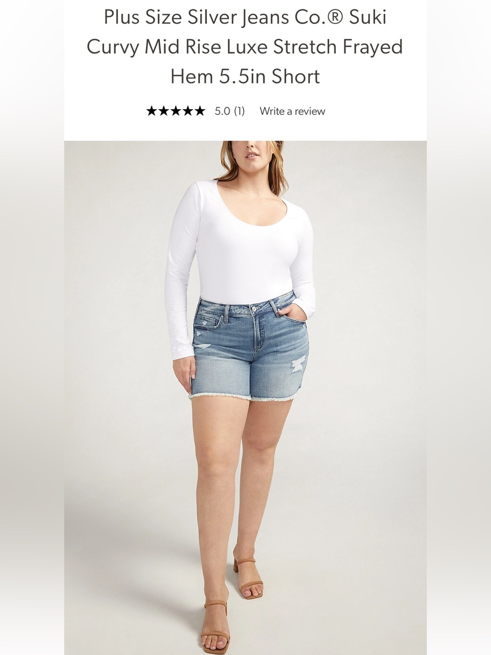 🆕 NWT Silver Jeans Suki Curvy Mid Rise Frayed Hem Jean Shorts
